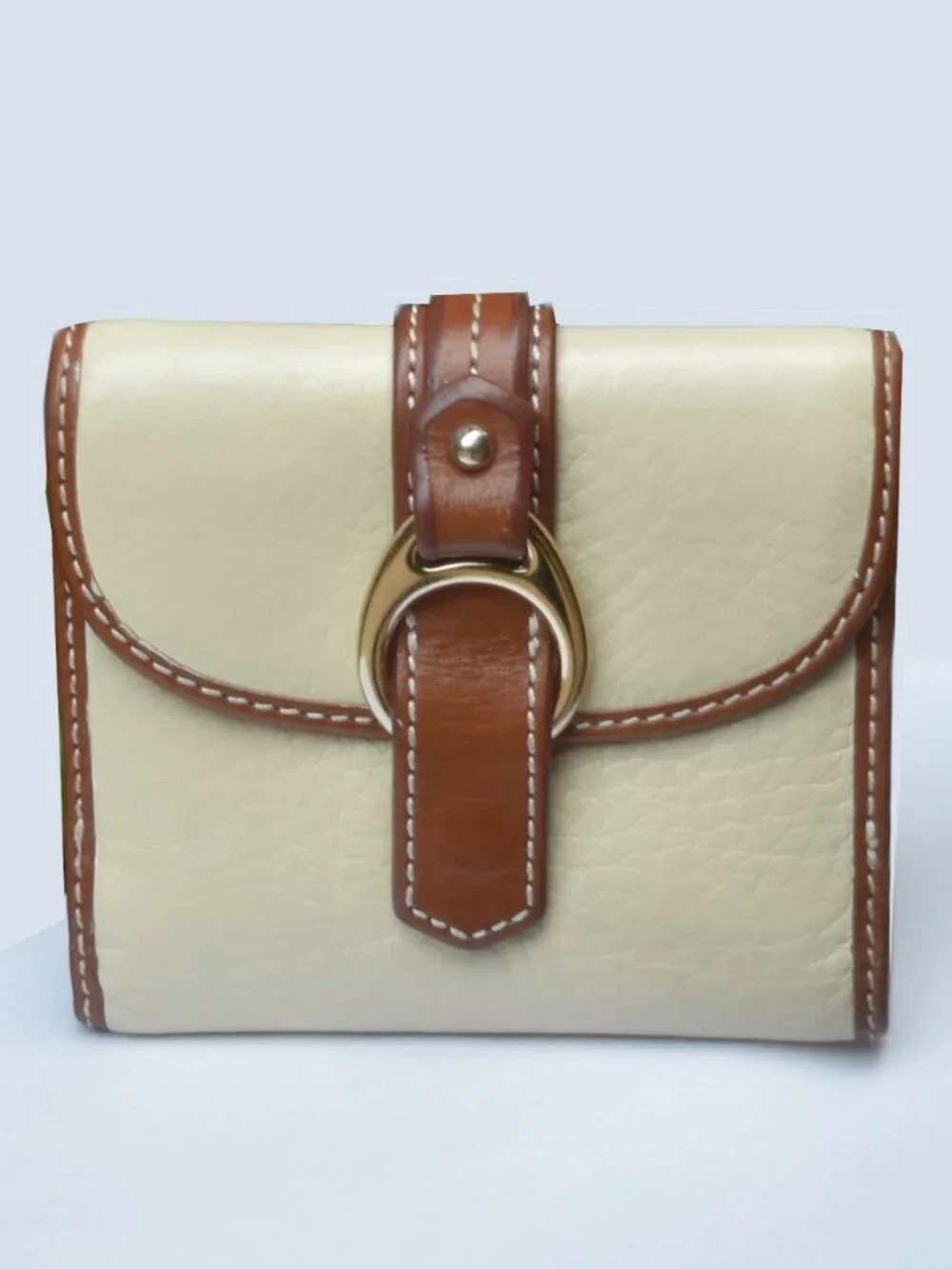 Dooney & Bourke Leather Bifold Wallet Ivory Cream British Tan